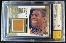 2001-02 Upper Deck Legends Magic Johnson Game Used Floor Auto #22/100 BGS 9