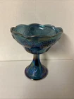 Vintage Indiana Iridescent Blue Harvest Grapes 1960's Carnival Glass Bowl