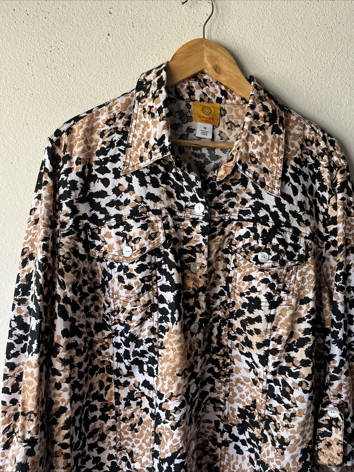 Ruby Rd. Collared Linen Brown Black Button Down N… - image 3