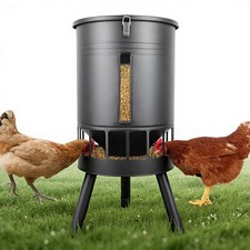 Metal Chicken Feeder 50LB 16 Ports No Waste Gravity Flow Black KOL Clog Design