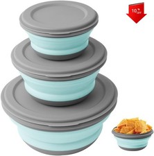 3-Piece Foldable Camping Bowl Set, Portable Silicone Bowls with Lids