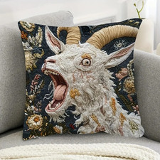 Surreal Art Screaming Goat Linen Pillow Cover Cushion Case Farmhouse Sofa Decor
