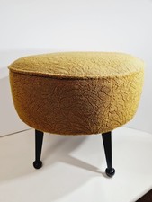 Vintage Mid Century Atomic Stool Embossed Fabric Original Condition 50cm diam