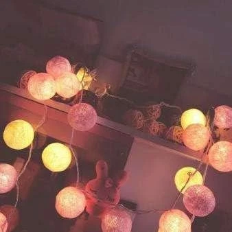 10 LED Warm Light Cotton Ball String Lights,5 FT Led Pink - Image 2 of 4