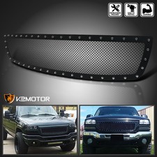 Fits 2003-2006 Gmc Sierra 1500 Black Rivet Mesh Upper Hood Grille Insert 03-06