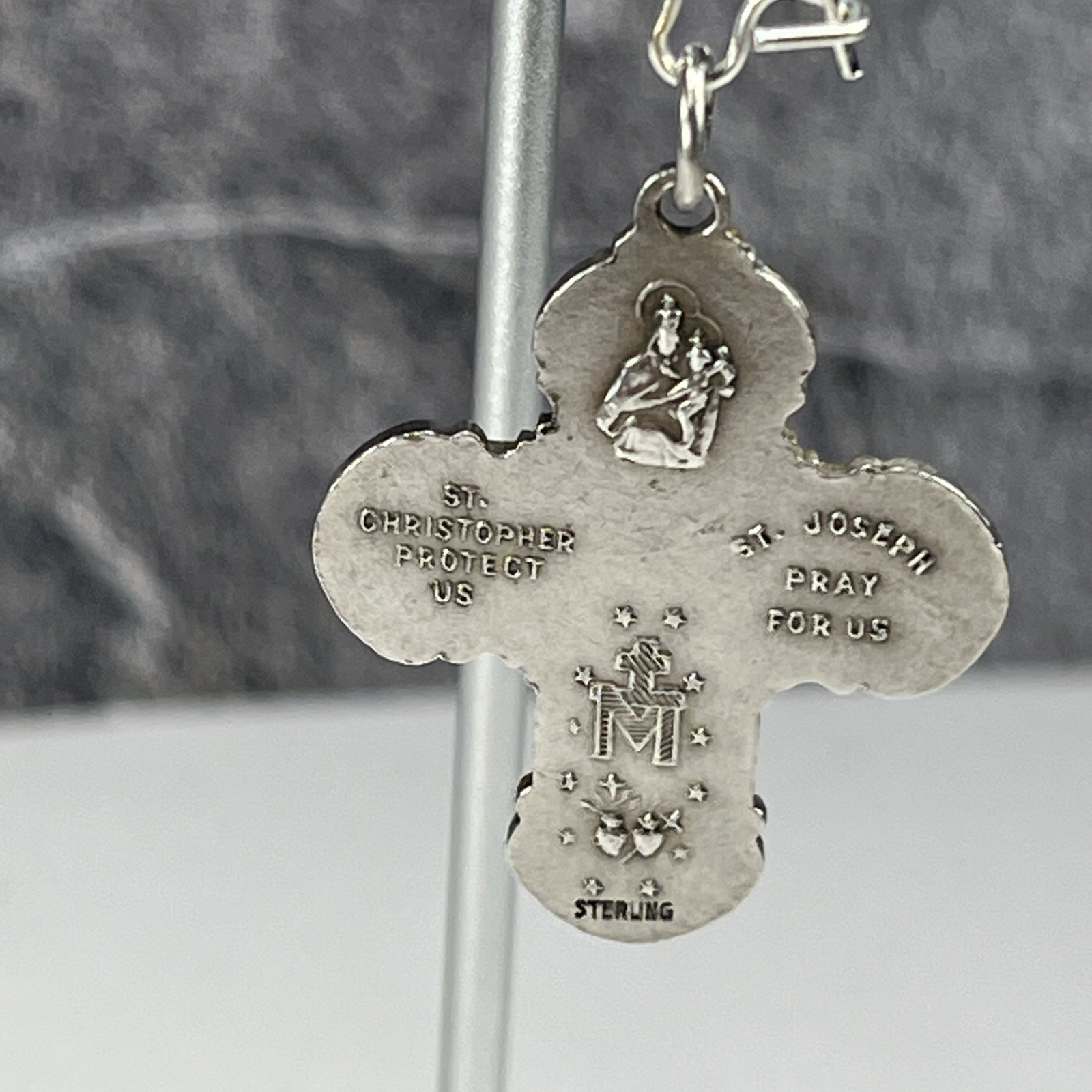 Four Way Medal Sterling Silver Enamel Catholic Medal pendant 4.66 grams