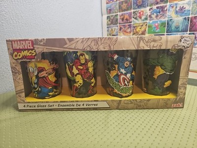 Marvel Comics Pint Glasses 4 Pack Captain America, Hulk, Spider-Man, Wolverine