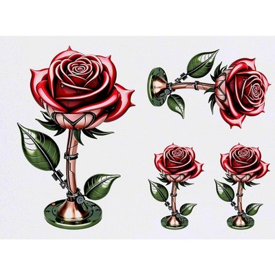 4 x 'Mechanical Red Rose' Temporäre Tattoos / Transfers (TO00097222)