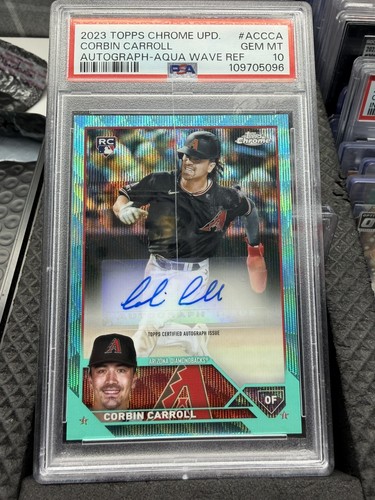 2023 Topps Chrome Update Corbin Carroll Aqua Wave Auto /199 PSA 10 *CRACKED SLAB