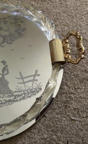 Vintage Italy MURANO Venetian Glass Etched Mirror Gold Fleck Twist Vanity Tray - Picture 3 of 7