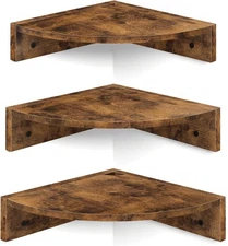Homode Corner Shelf Wall Mount, Set of 3 Floating 16 inches, Brown 