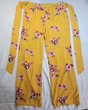 Guess Dira Beach Palazzo Yellow Spring Floral Beach Resort Collection Pants M