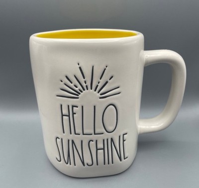 Rae Dunn HELLO SUNSHINE Mug With Sun And Yellow Interior NEW