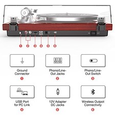 Belt-Drive Record Player with Wireless Output Connectivity, Vinyl Turntables