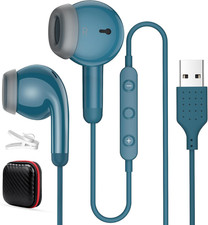 USB Earbuds for Pc,Headphones with Microphone for Computer,Blue