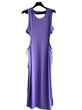 Purple Large Sleeveless Long Round Cut Out BodyCon Drawstring Tie