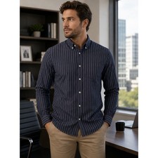 BURBERRY Men's Medium Black With White Stripes Long Sleeve Shirt -2264