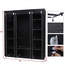 69" Portable Clothes Closet Wardrobe Organizer with Shelves Non-Woven Black
