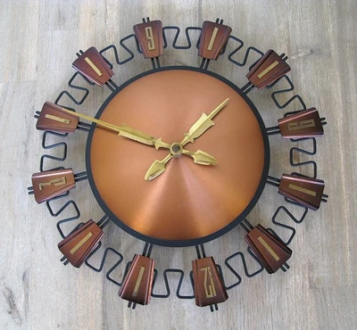 Wand-Uhr KIENZLE Germany Batterie Metall Kupfer Sunburst 60/70er Vintage Retro - Bild 1 von 3