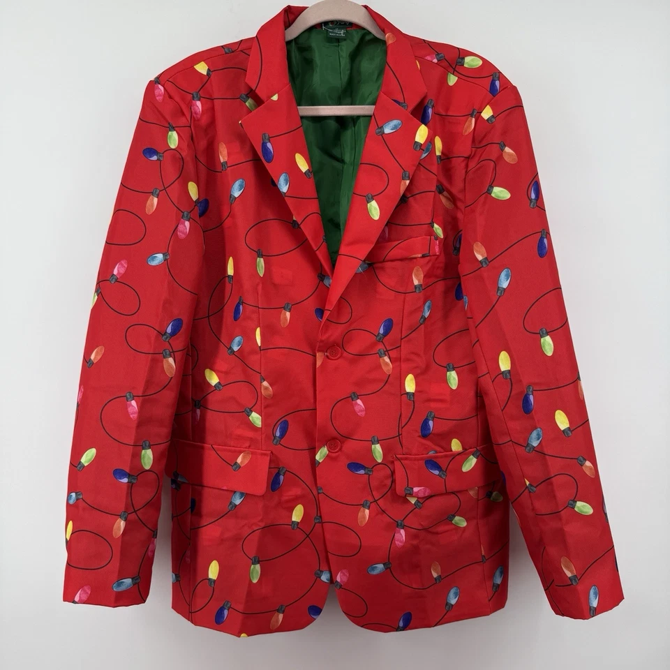 Life of the Party Men’s M Christmas Tree Jacket Shorts Tie Set Flashing Lights - Image 2 of 4