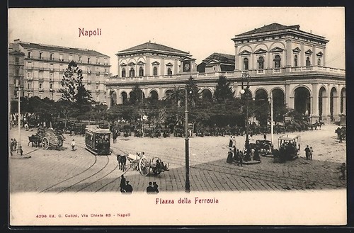 Neapoli, Piazza della Ferrovia, tramwaj, pocztówka  - Zdjęcie 1 z 2