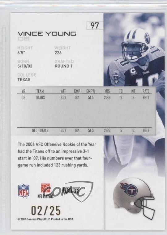 2007 Playoff NFL Playoffs Gold Holofoil /25 Vince Young #97 - Image 2 of 2