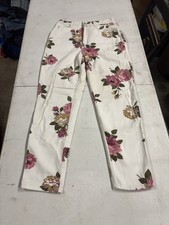 Vintage Frederick’s Of Hollywood white floral jeans pants size 11 made in USA