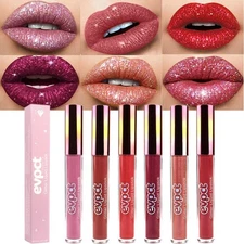 evpct 6Pcs Diamond Lip Gloss Matte to Glitter Liquid Lipstick Waterproof, Metall