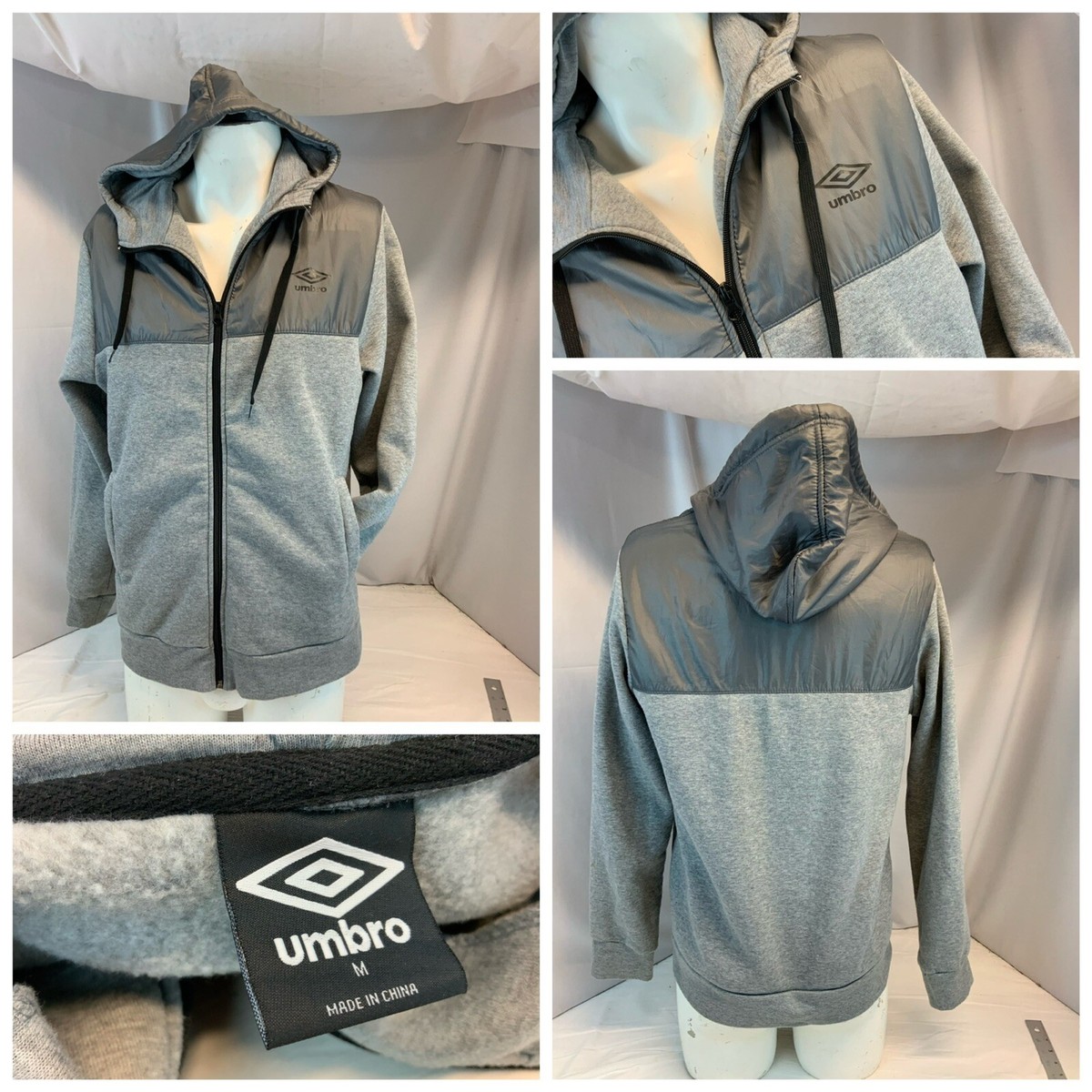 ジャケット UMBRO Mesh Hooded Zip-up Jacket 4FK1209 Umbro Soccer Hoodie Jacket M Men Gray Poly Full Zip Mint