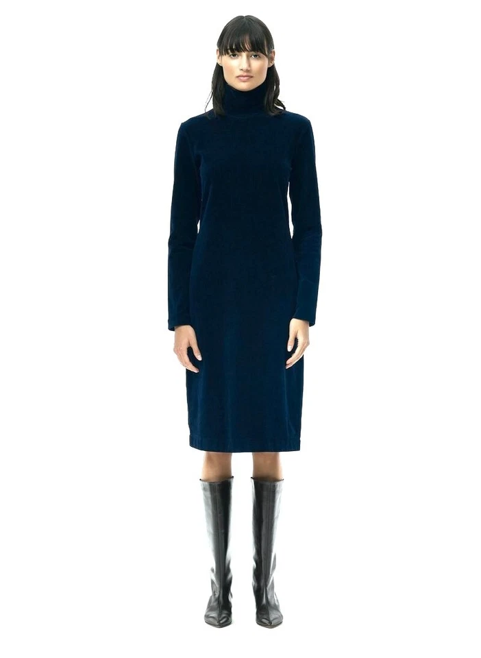 Vestido Suéter TIBI Azul Marino Pana Lujo Elástico Tejido Cuello Alto Simulado L = 12 Foto 2 de 4