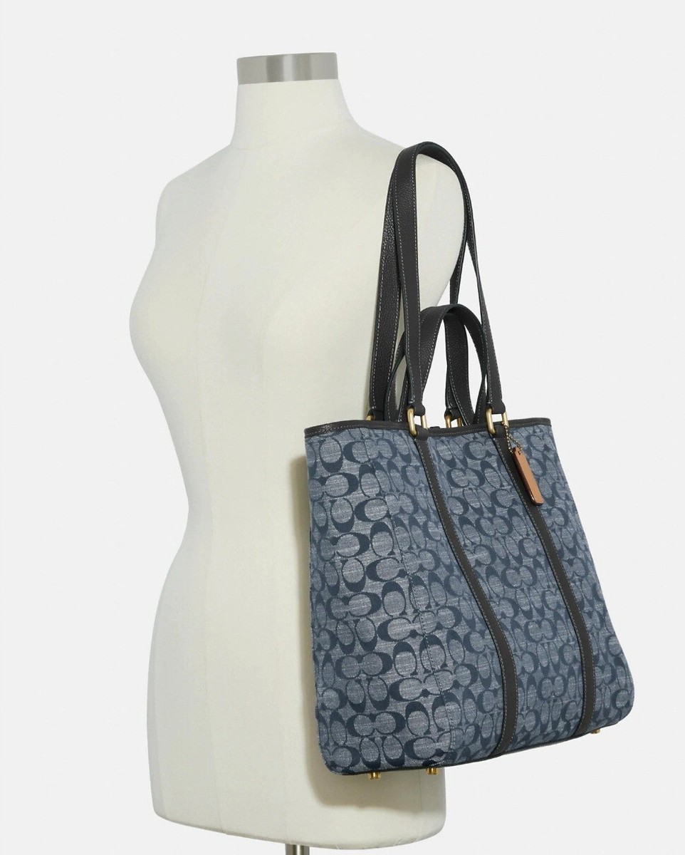 Coach Hudson Signature Chambray Demin Blue Double Handle Tote