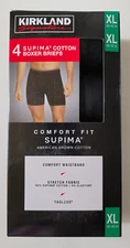 Kirkland Signature Men's Boxer Briefs 4 Pack Soft Supima Cotton Tagless Black XL