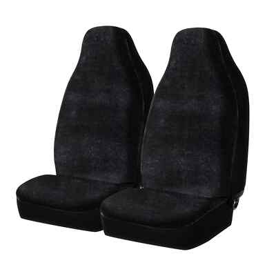 Auto Drive 2 Piece Car Seat Covers High Back Soft Faux Fur Polyester Black, Uni