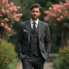 Men Gray Peak Lapel Blazer Formal Business Party Prom Groom Tuxedos Wedding Suit