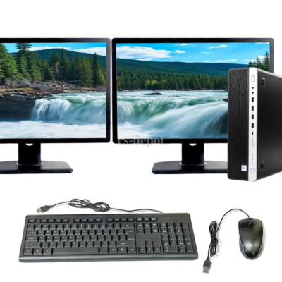 HP Desktop Computer PC i7 8th 32GB RAM 1TB SSD Dual 24'' LCDs Windows 11 Pro WiFi