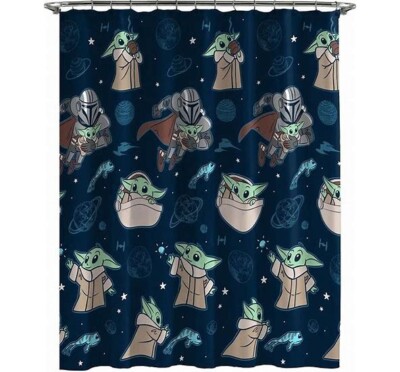 Star Wars Mandalorian  Baby Child Yoda Rotary Fabric Shower Curtain 72in x 72in