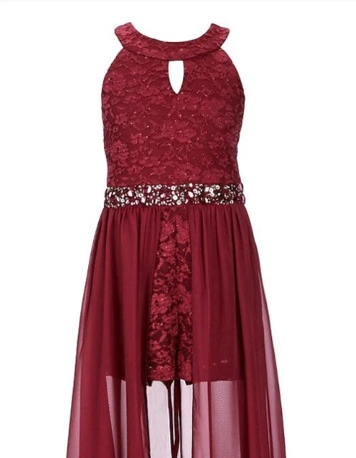 Maxi Vestido Fantasioso Sin Volantes Niña Grande Joya Cintura Caminar-Thru-Talla-14 Foto 2 de 4