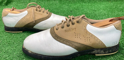 Footjoy TCX Golf Shoes Model #98293 Ladies Size 6.5 M Tan/White Lite Spike