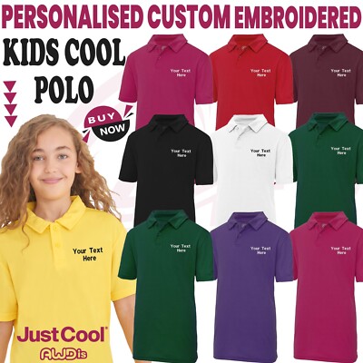 Personalised Custom Embroidered Just Cool Awdis Kids Cool Polo Casual Outdoor