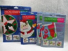 4 CPE Holiday Felt Craft Kits - Santa, 2 Joy Stocking, Holly Star