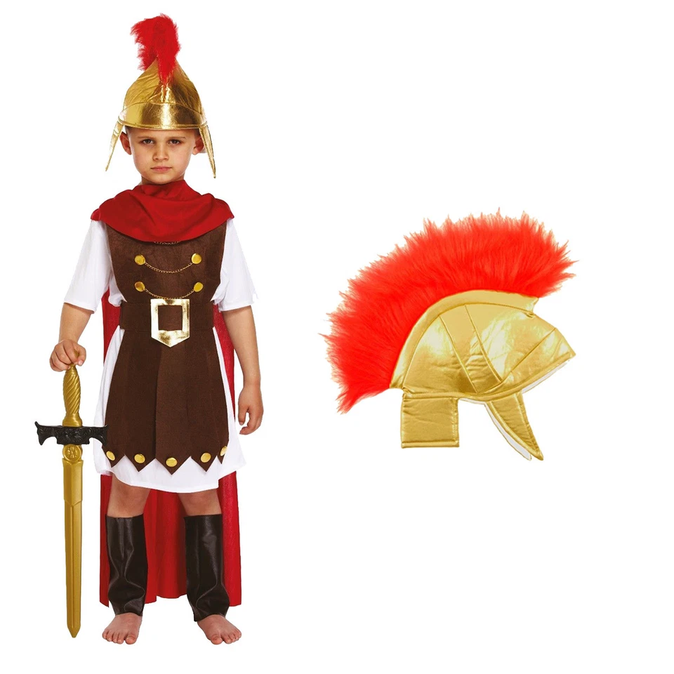 Kids ROMAN GLADIATOR FANCY DRESS Full COSTUME Book Day Week Boys General Soldier - Image 3 of 4