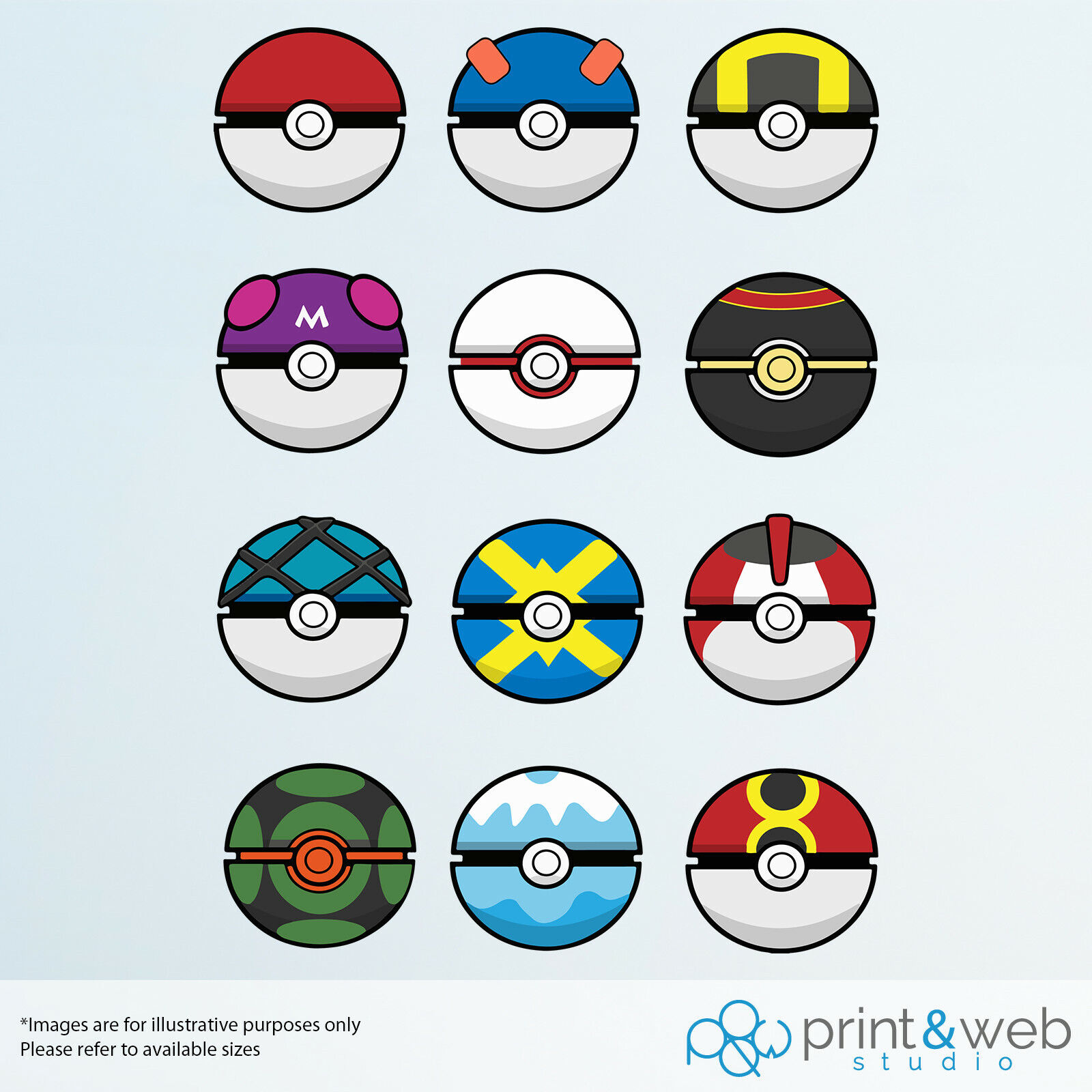 Pokemon Pokeball 12 Sticker Bundle for Walls Laptops Phones