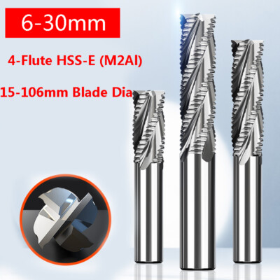 6-30mm HSS-E Roughing End Mill Wave 4-Flute Spiral Router Bit Milling Cutter CNC