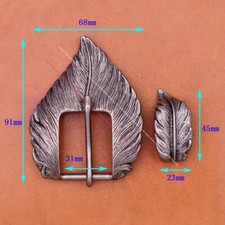 Men Heavy Long Silver Leathercraft 2pc Set Feather Belt Buckle Fits 31mm Strap