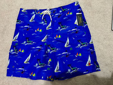 Image of RALPH LAUREN BLUE YACHT PRINT SWIM SHORTS SIZE MEDIUM RRP £99 NEW