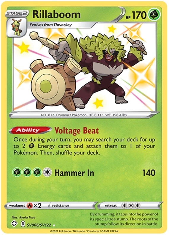 LP Pokemon Rillaboom - SV006/SV122 - Shiny Holo Rare Lightly Played Shining Fate
