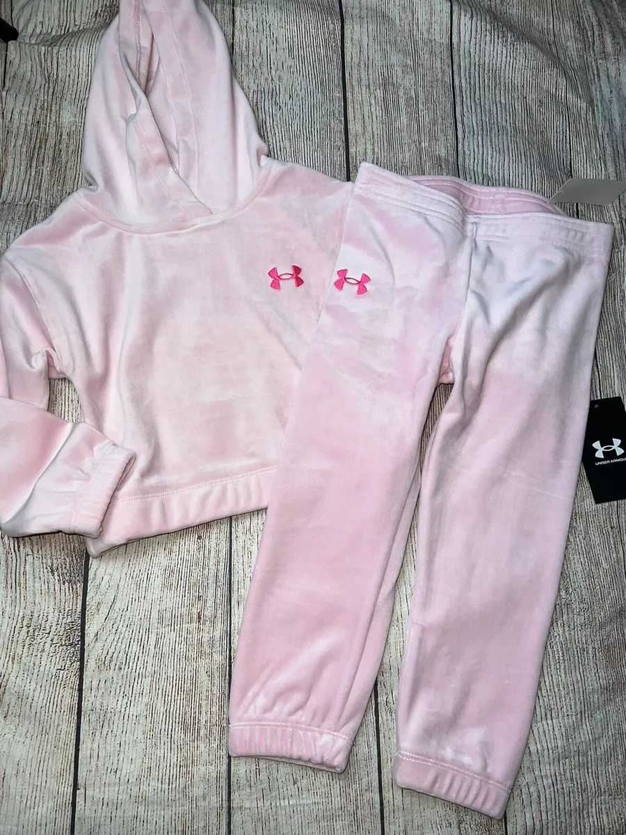 Under Armour Toddler Girls Velour Sweat Suit Outfit Set Pink NEW