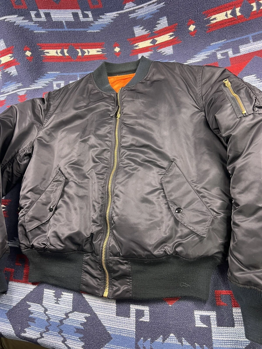 Alpha Industries USA Made MA 1 Flyer's vtg 90s Men Black Bomber