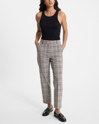 NEW EXPRESS $88 PLAID HIGH WAISTED STRAIGHT EDITOR PANTS SZ 6