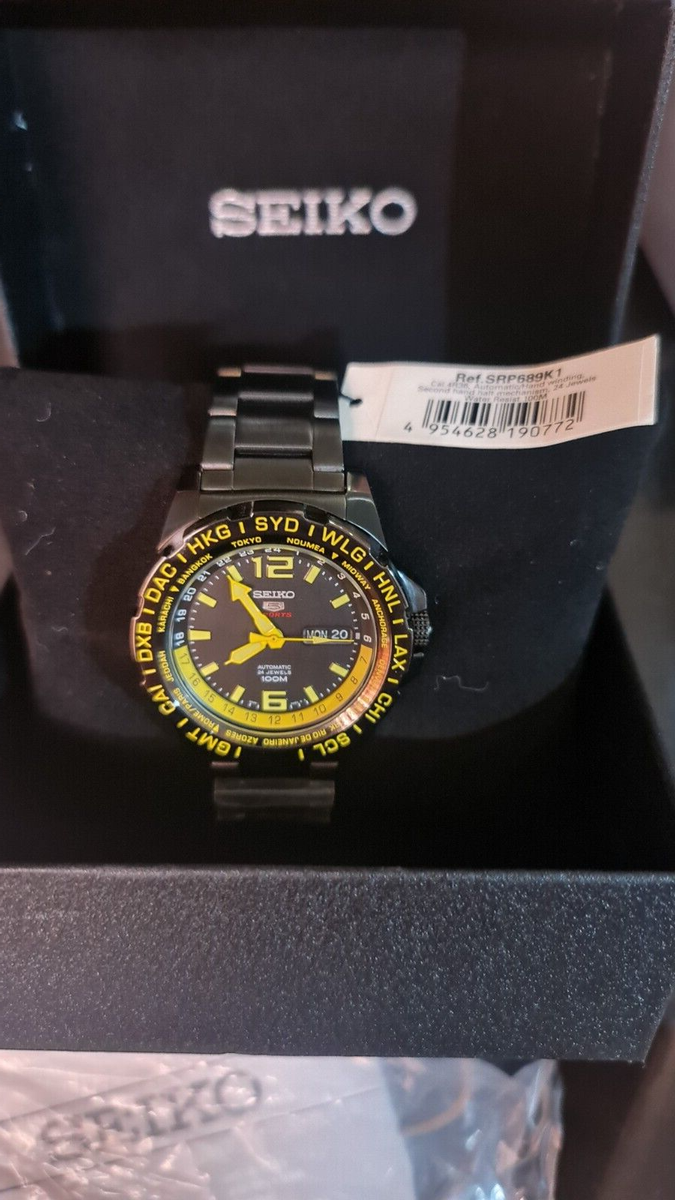 SEIKO 5 Sports SRP689K1 Automatic 4R36 Watch World Time Steel IP